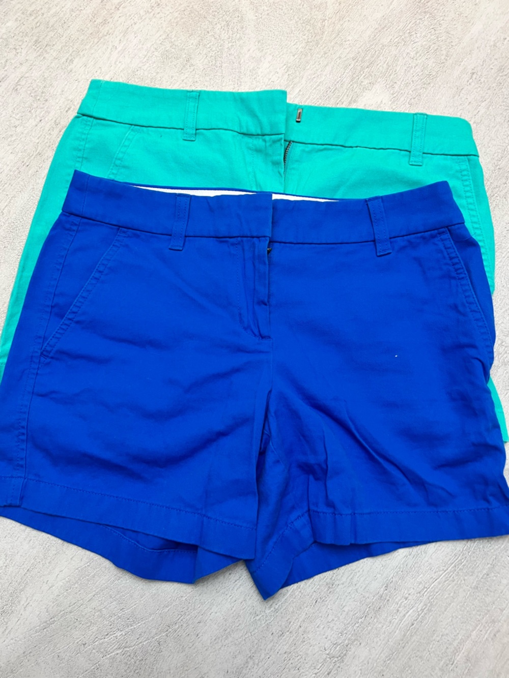 2 pairs of J. Crew Factory Women's Flat Front Shorts in Bright Blue and Aqua